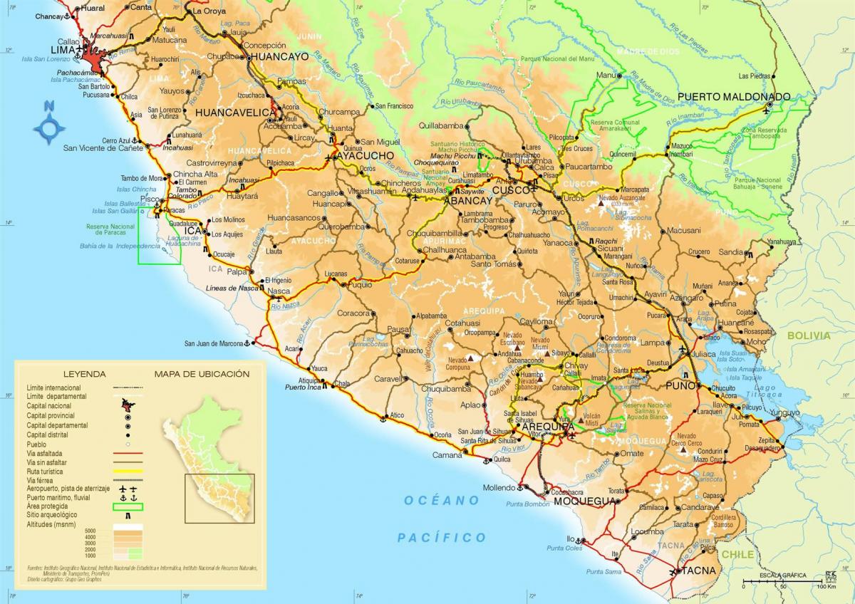 kaart van zuid-Peru