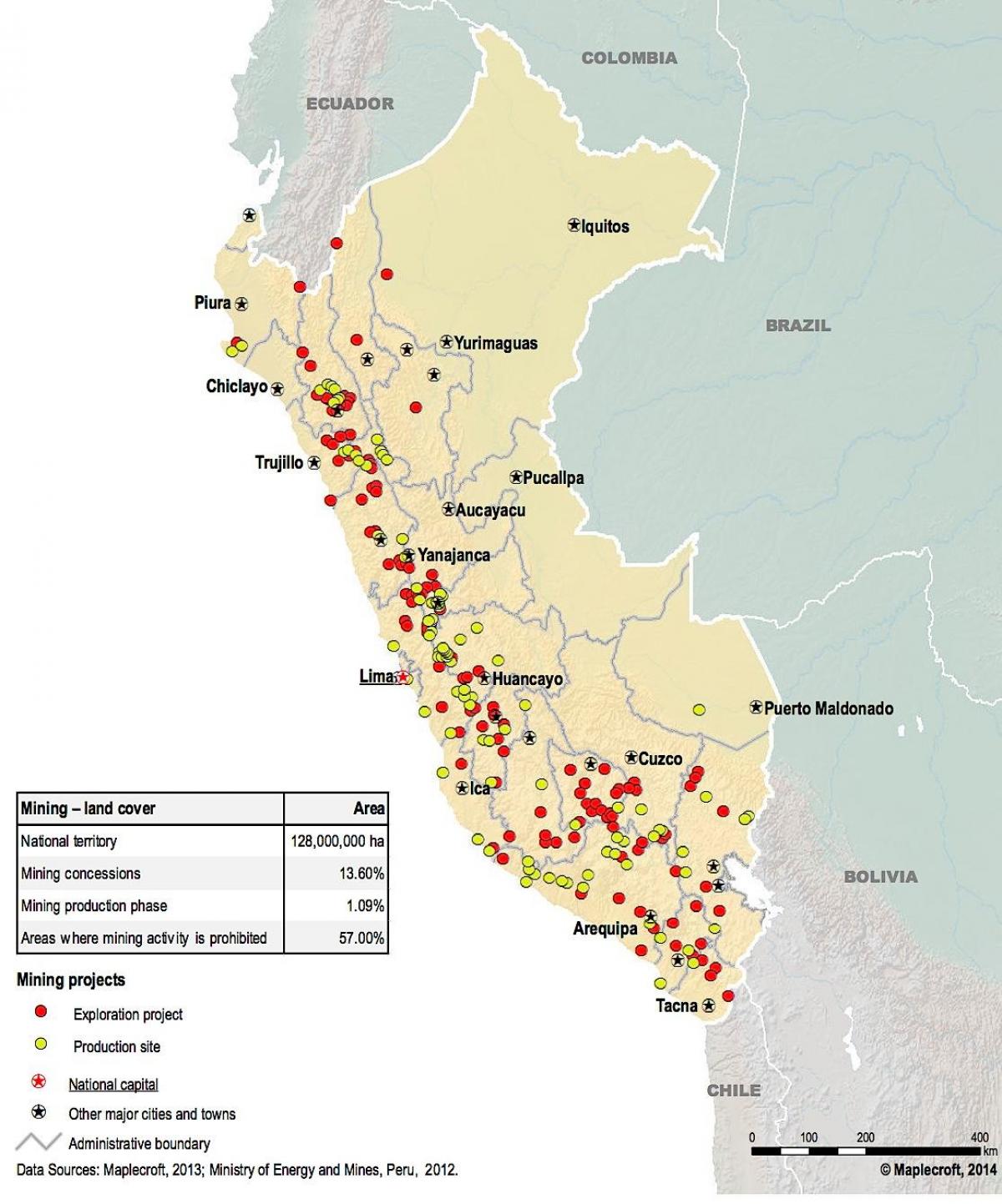 kaart van Peru natuurlijke hulpbronnen