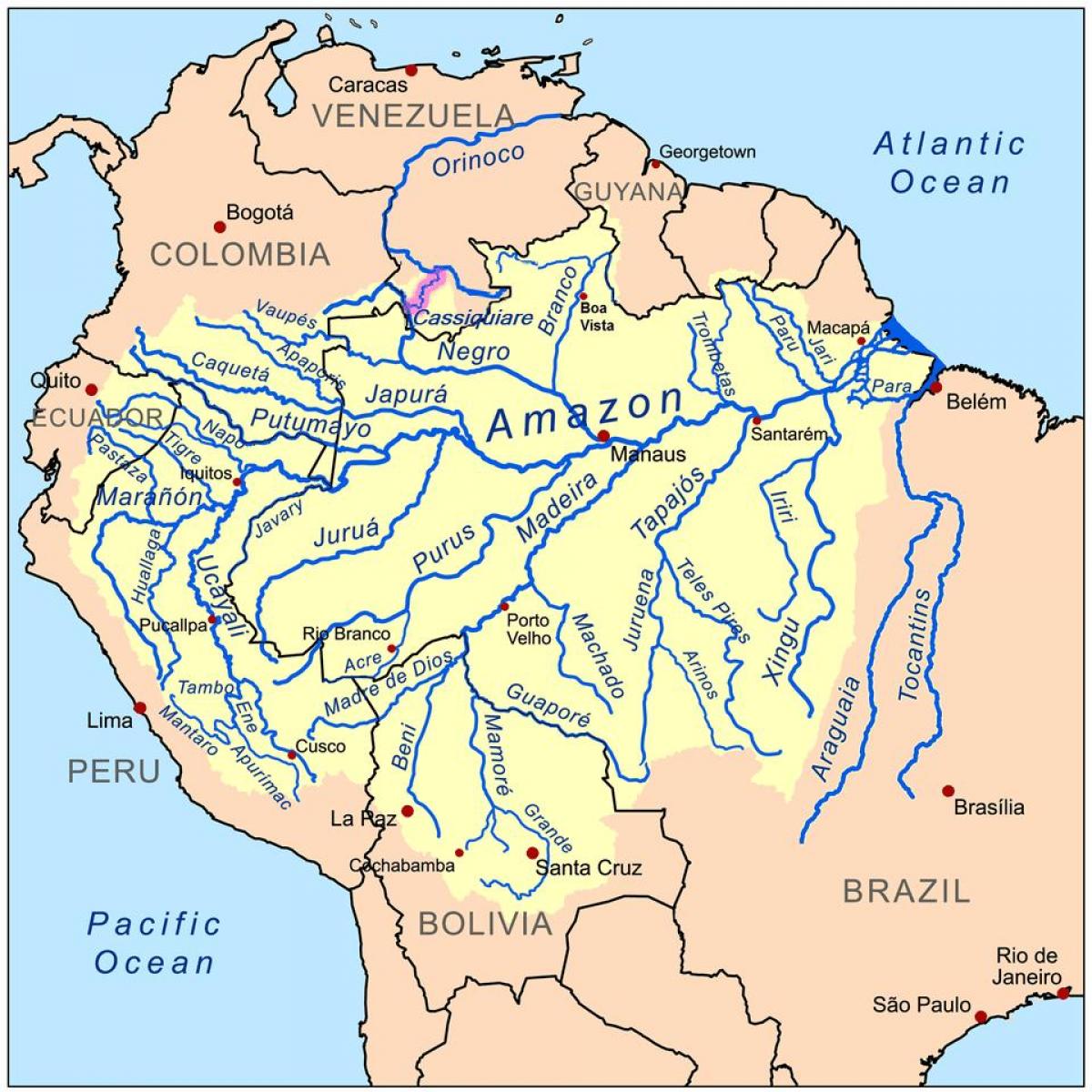rivieren in Peru kaart
