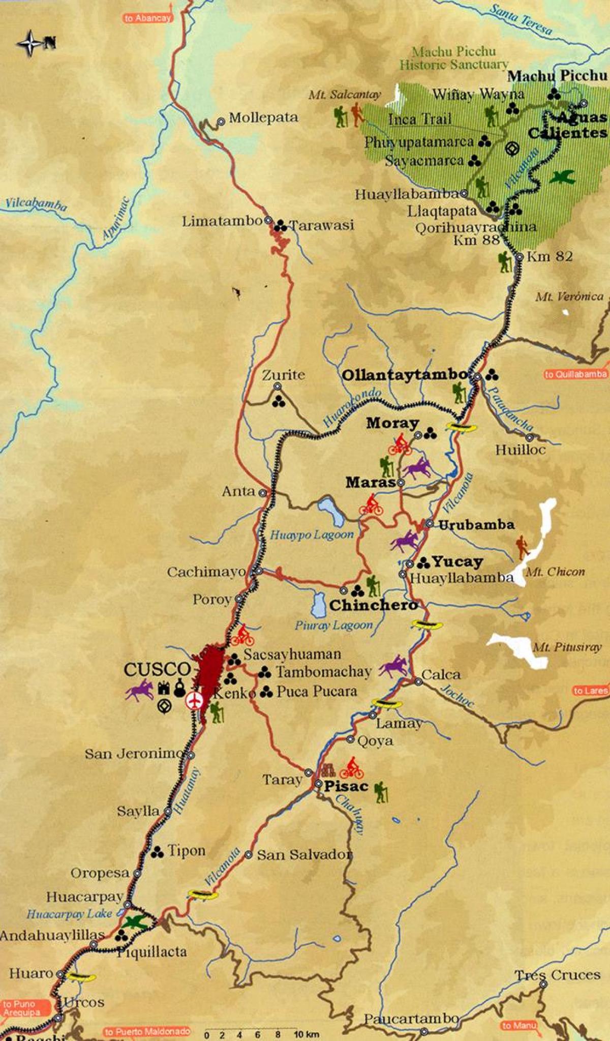 kaart van de heilige vallei van cusco, Peru