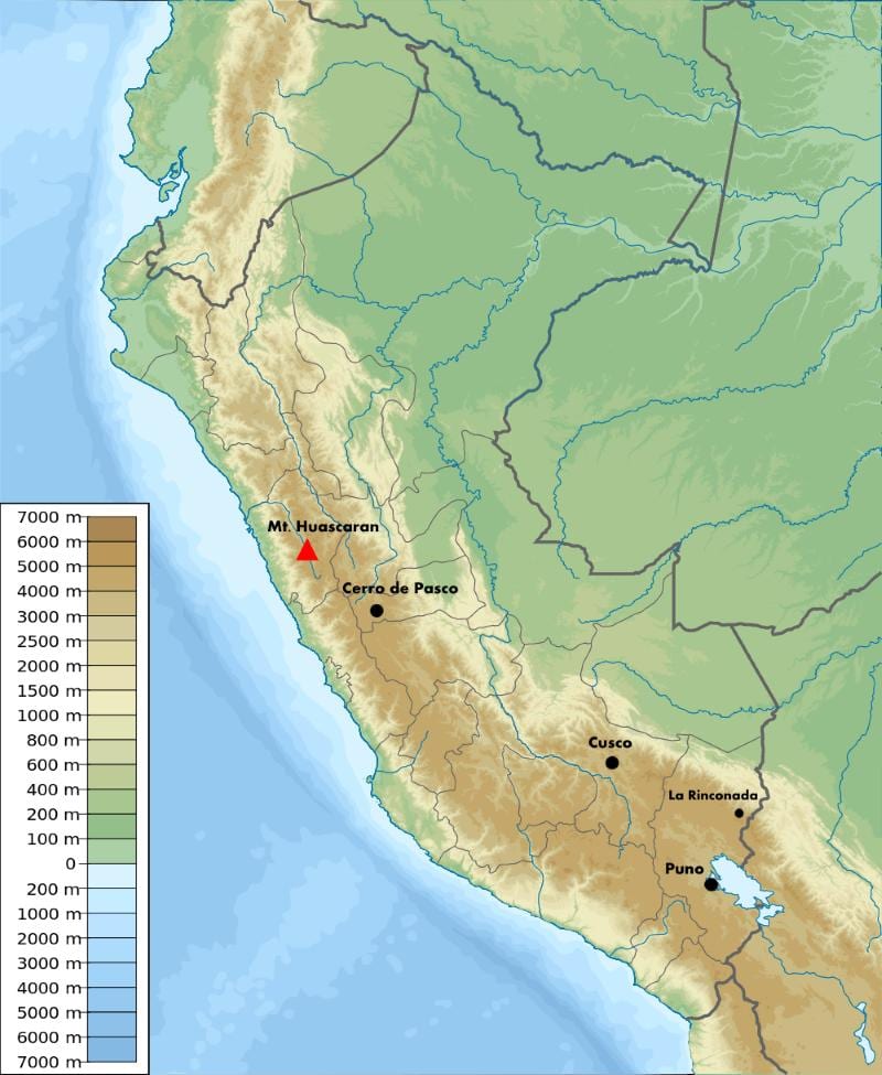 hoogte kaart van Peru