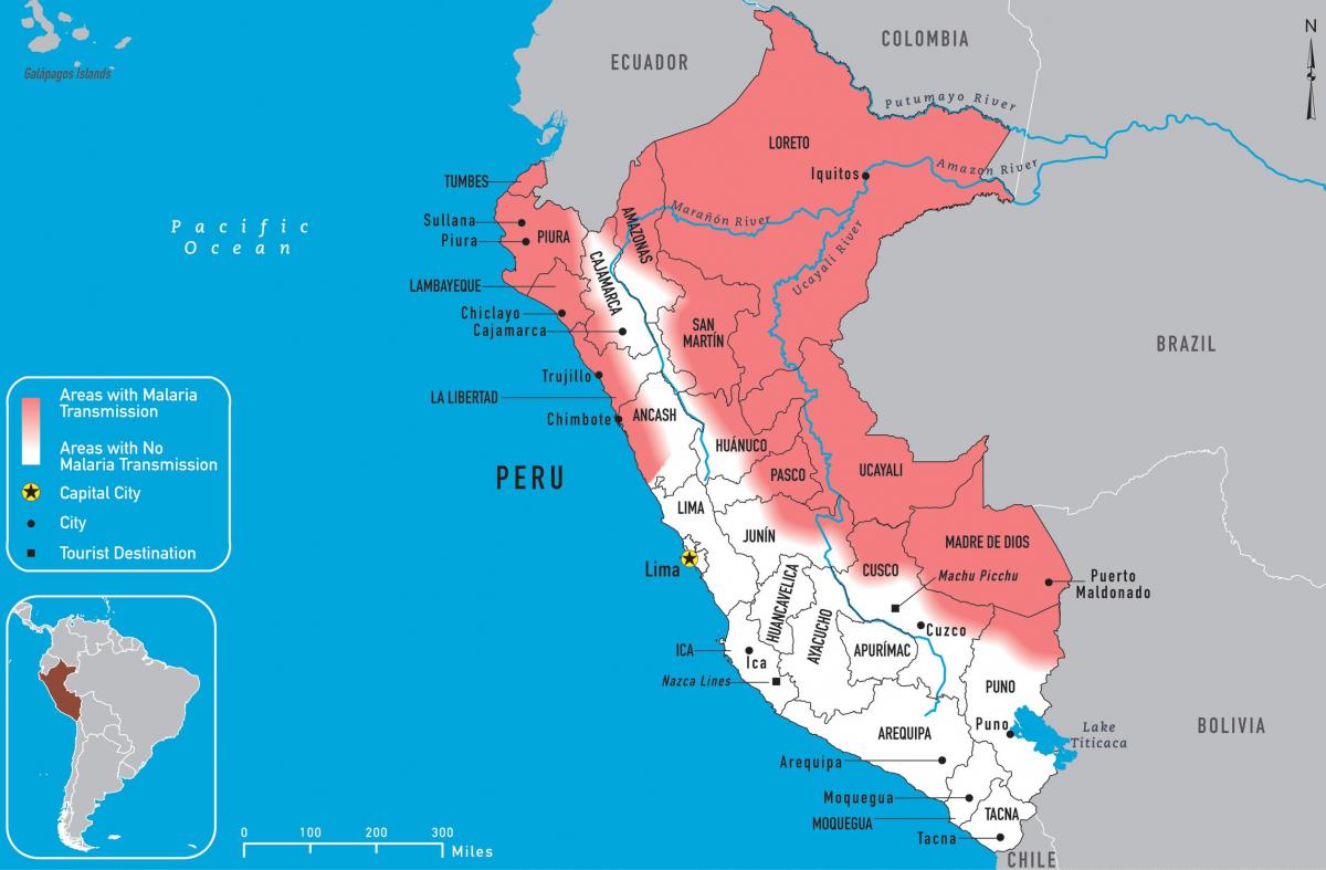 kaart van Peru malaria