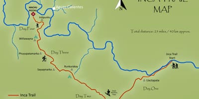 Kaart van de inca trail Peru