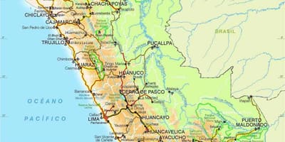 Andes gebergte van Peru kaart