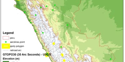Kaart van Peru hoogte